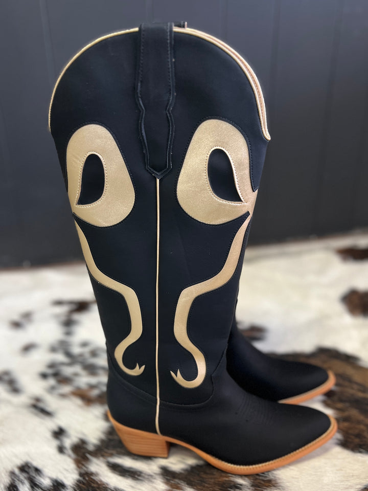 Black and Gold Bow Boots