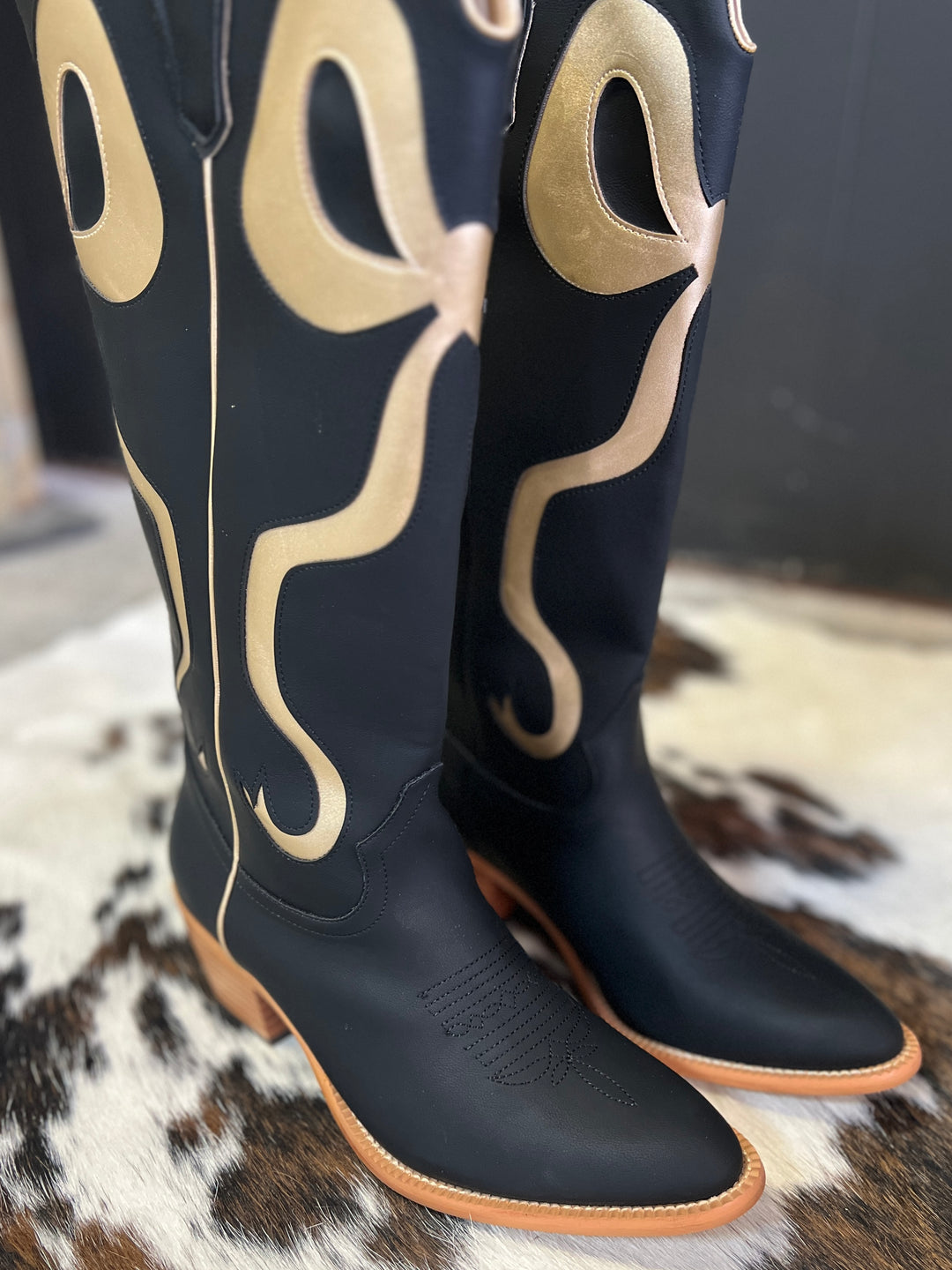 Black and Gold Bow Boots