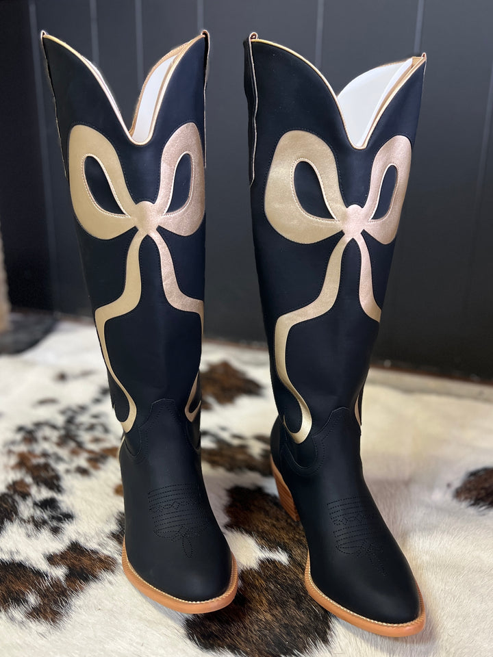 Black and Gold Bow Boots