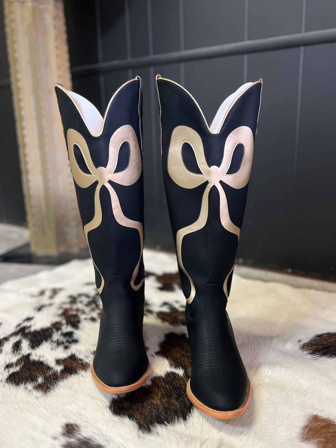 Black and Gold Bow Boots