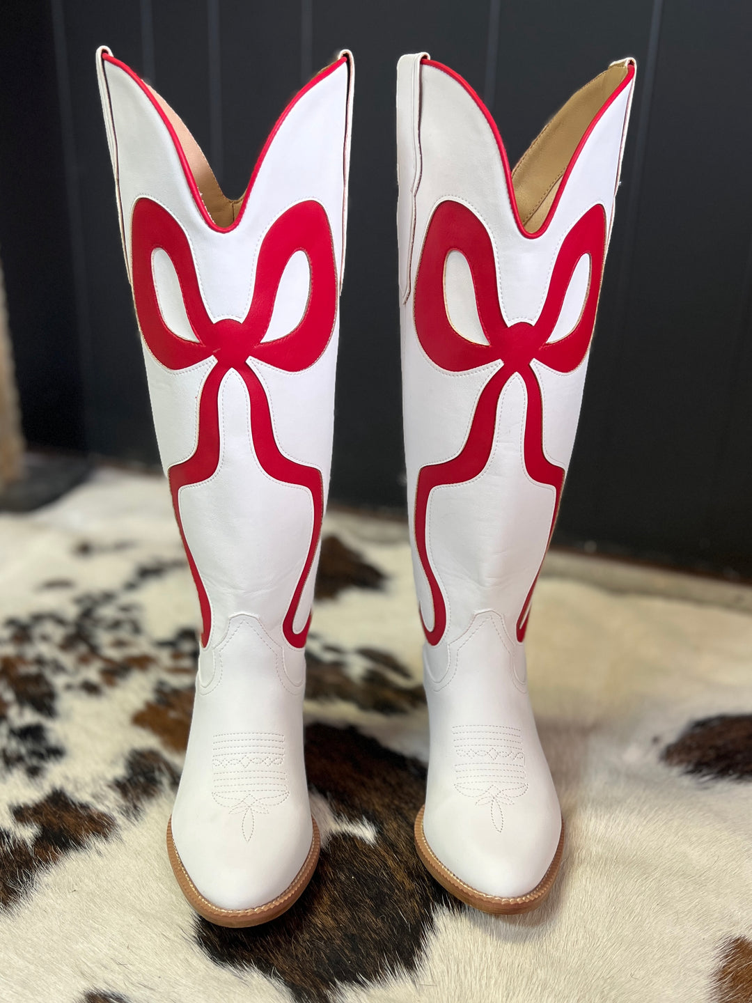 White and Red Bow Boots