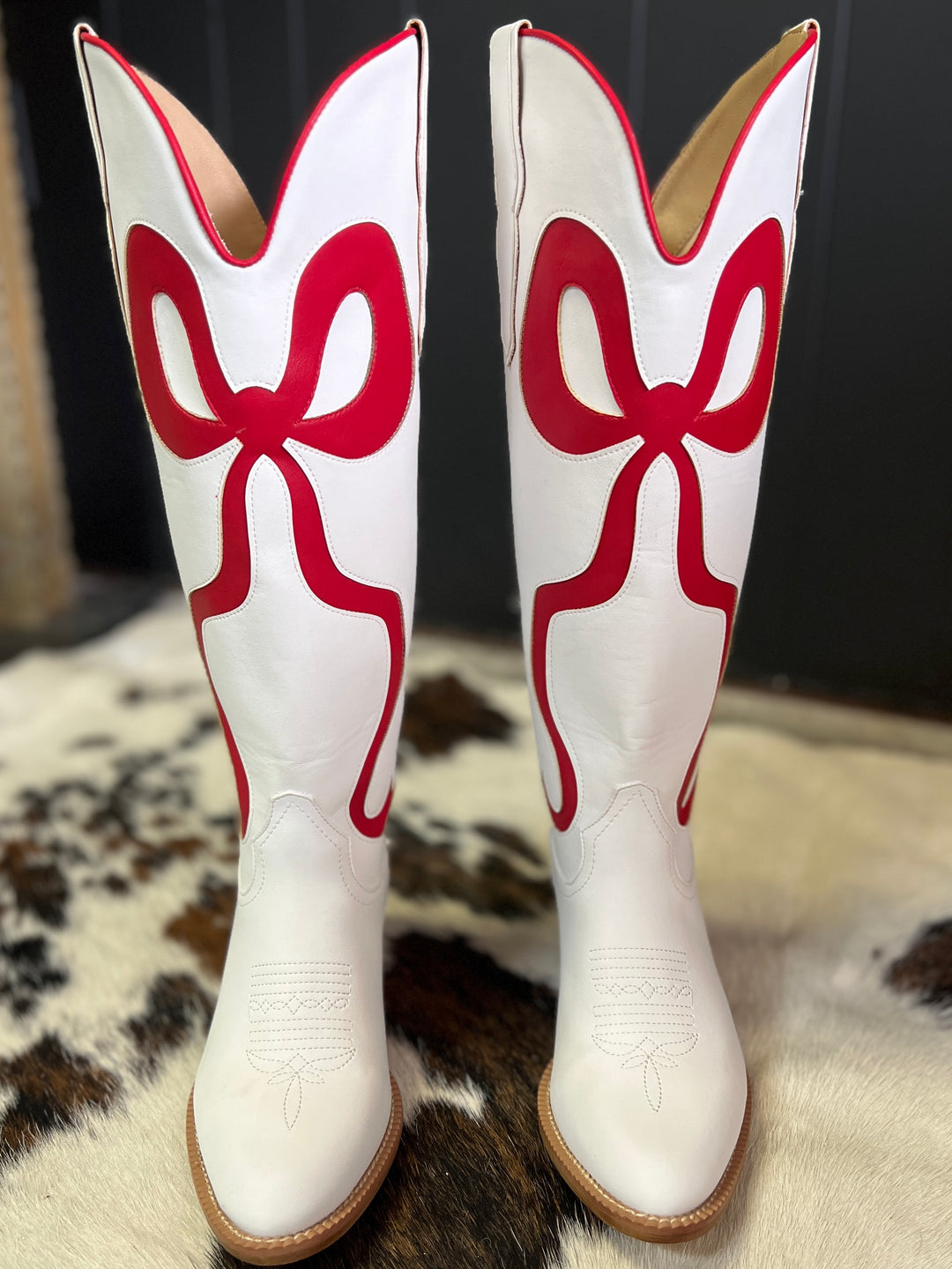 White and Red Bow Boots