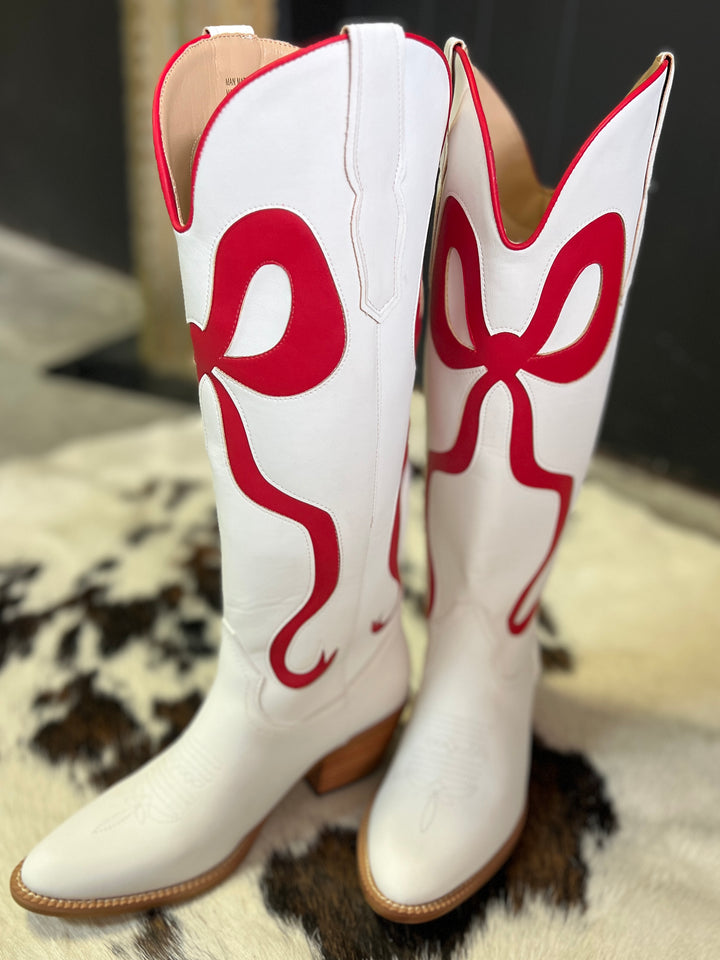 White and Red Bow Boots