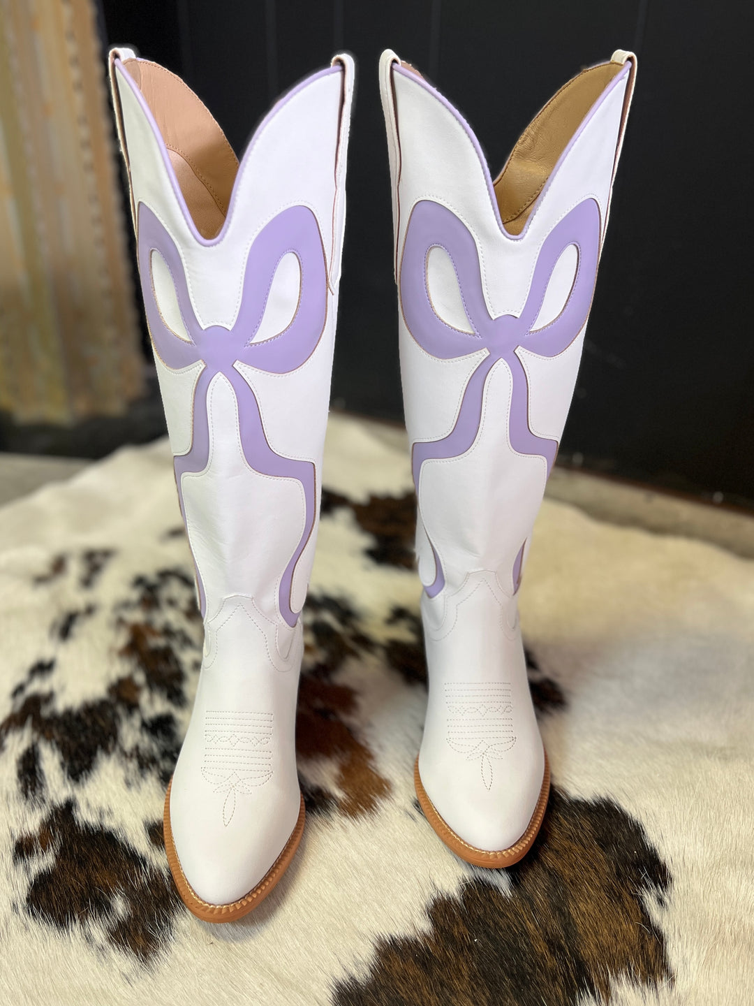 White and Light Purple Bow Boots