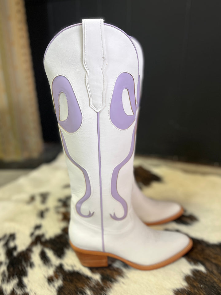White and Light Purple Bow Boots