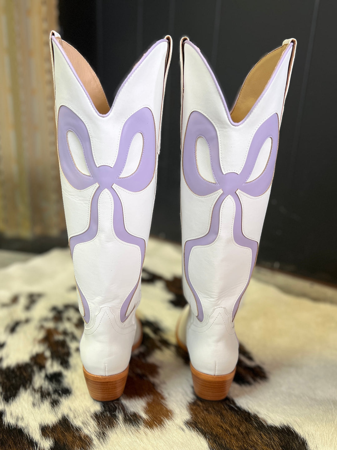 White and Light Purple Bow Boots
