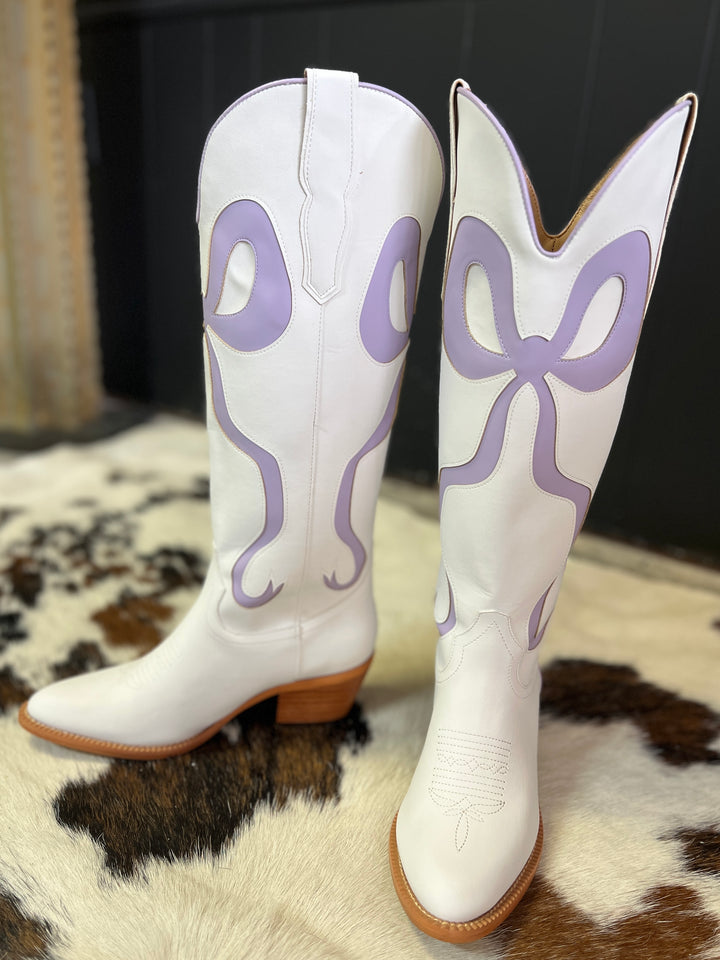 White and Light Purple Bow Boots
