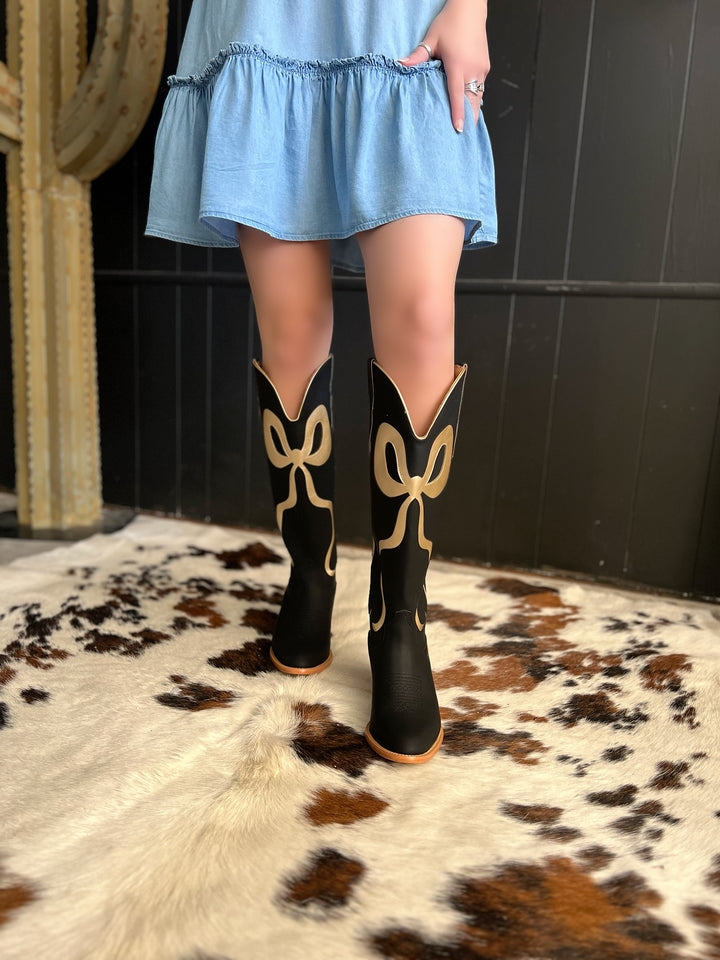 Black and Gold Bow Boots