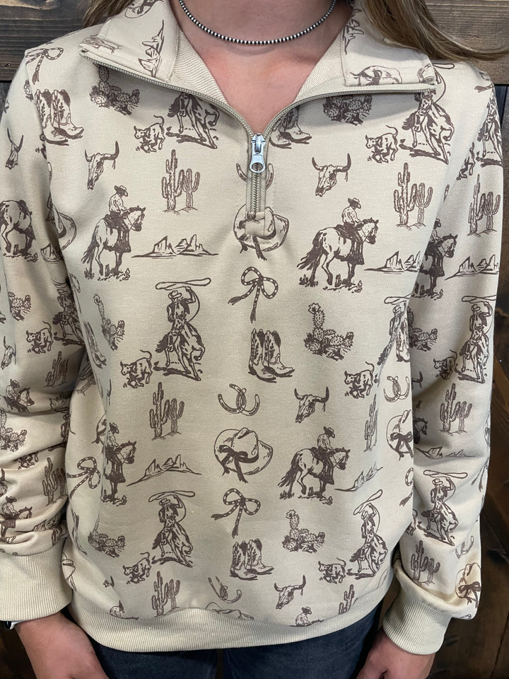 Rockin A Ribbon Roping 1/4 Zip French Terry Pullover