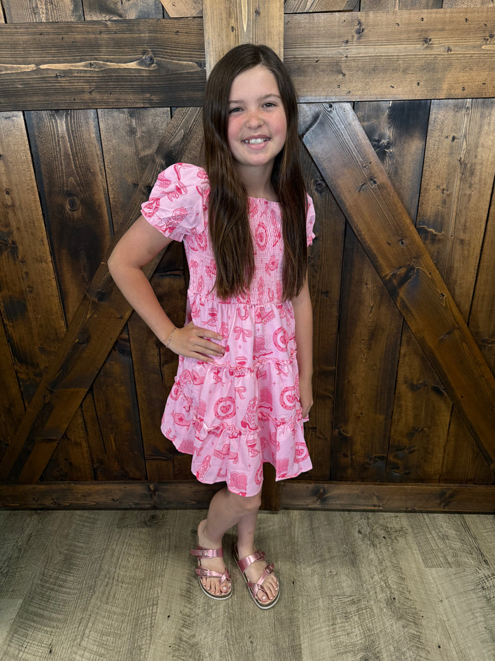 KIDS L&B Pink Boots Ruffled Dress