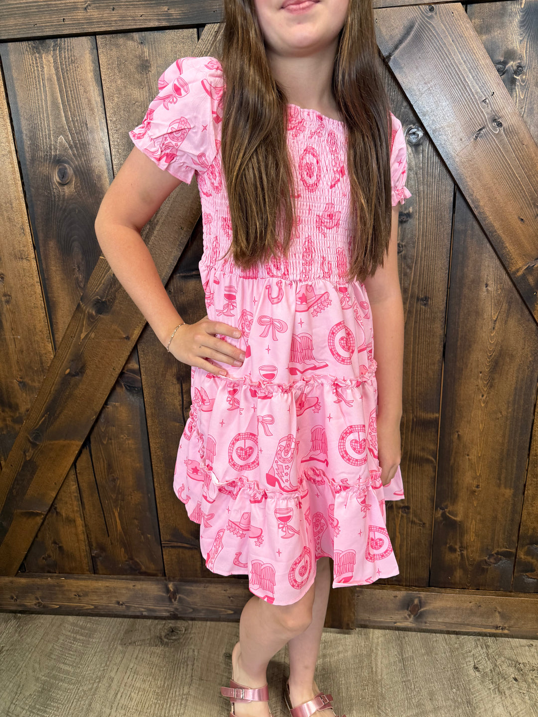 KIDS L&B Pink Boots Ruffled Dress