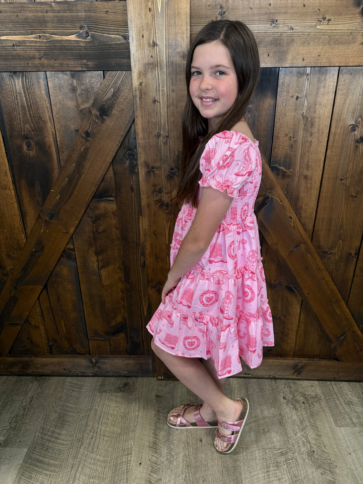 KIDS L&B Pink Boots Ruffled Dress