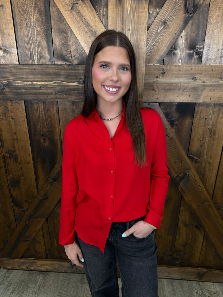 Polo Bonetta Solid Color Long Sleeve Button Up Blouse- 3 Colors