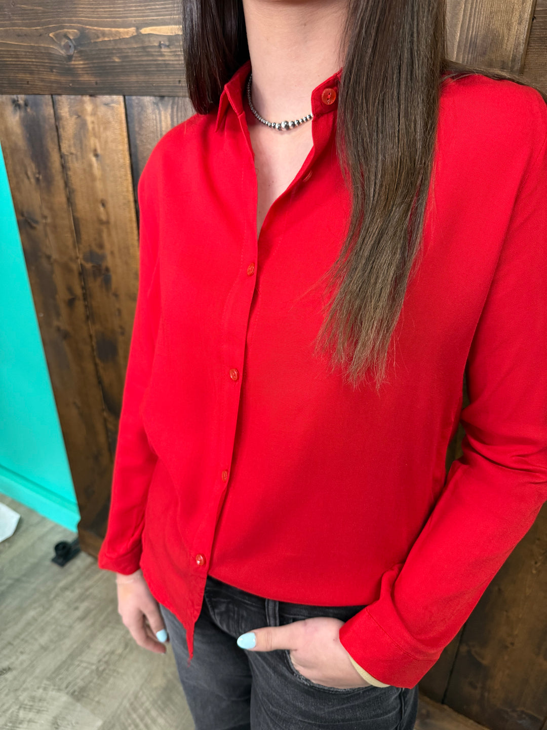 Polo Bonetta Solid Color Long Sleeve Button Up Blouse- 3 Colors