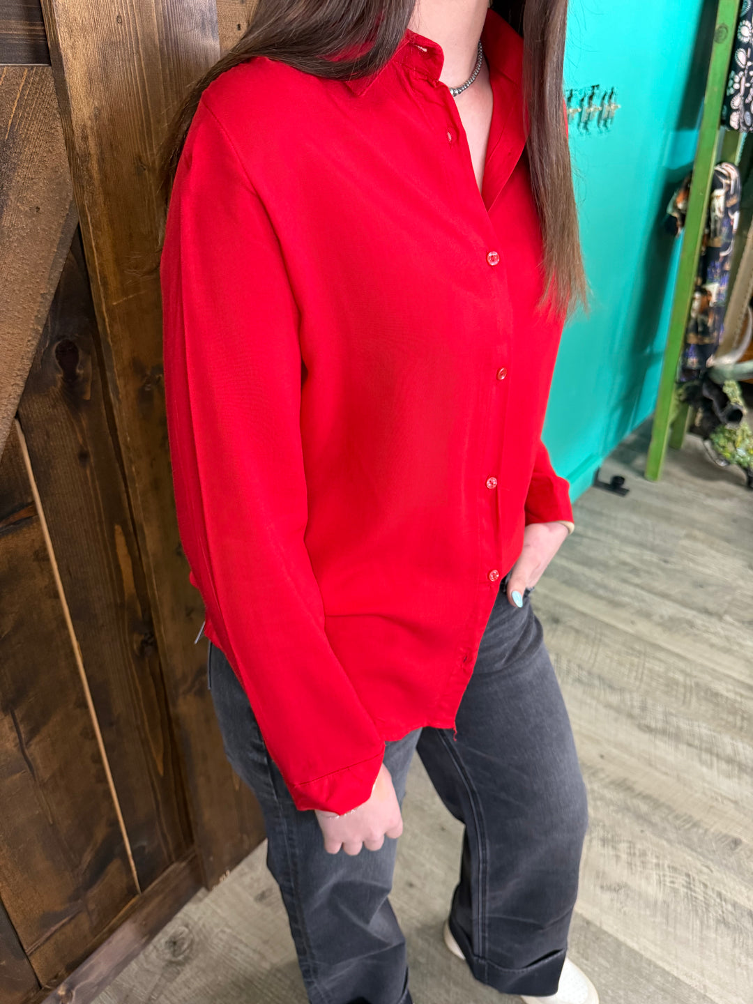 Polo Bonetta Solid Color Long Sleeve Button Up Blouse- 3 Colors