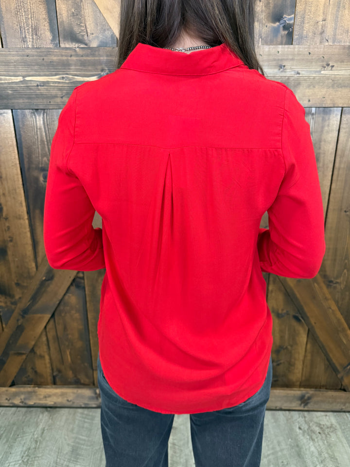 Polo Bonetta Solid Color Long Sleeve Button Up Blouse- 3 Colors