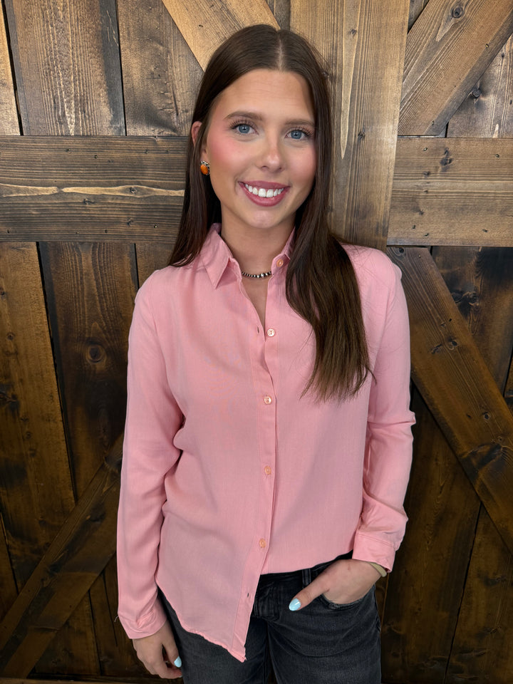 Polo Bonetta Solid Color Long Sleeve Button Up Blouse- 3 Colors