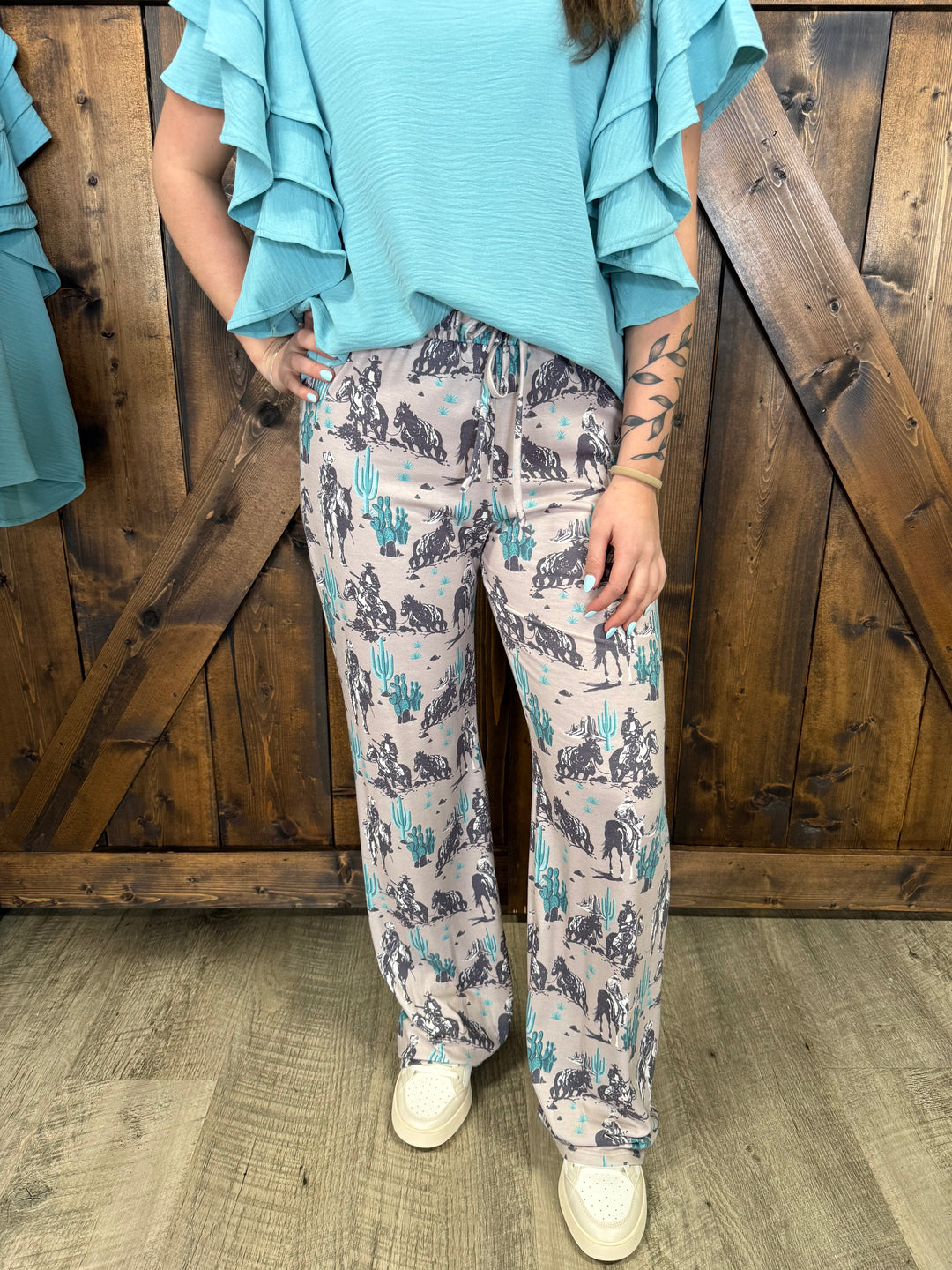 Western Print Relaxed Fit Pants
