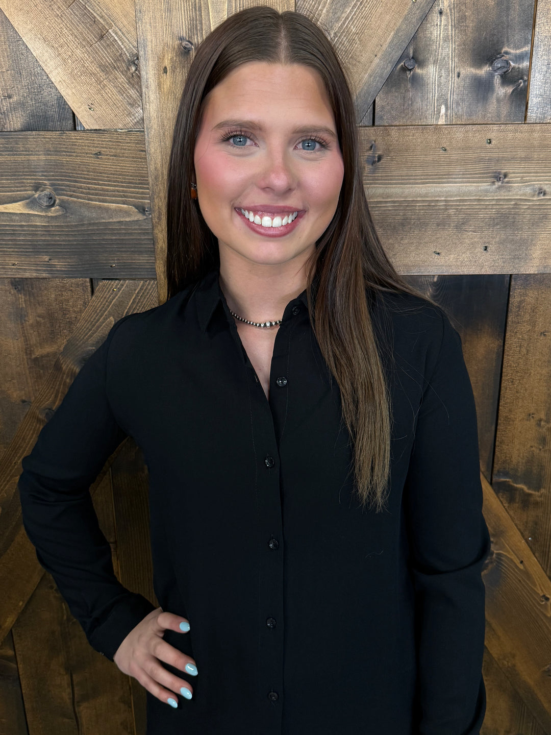 Polo Bonetta Solid Color Long Sleeve Button Up Blouse- 3 Colors