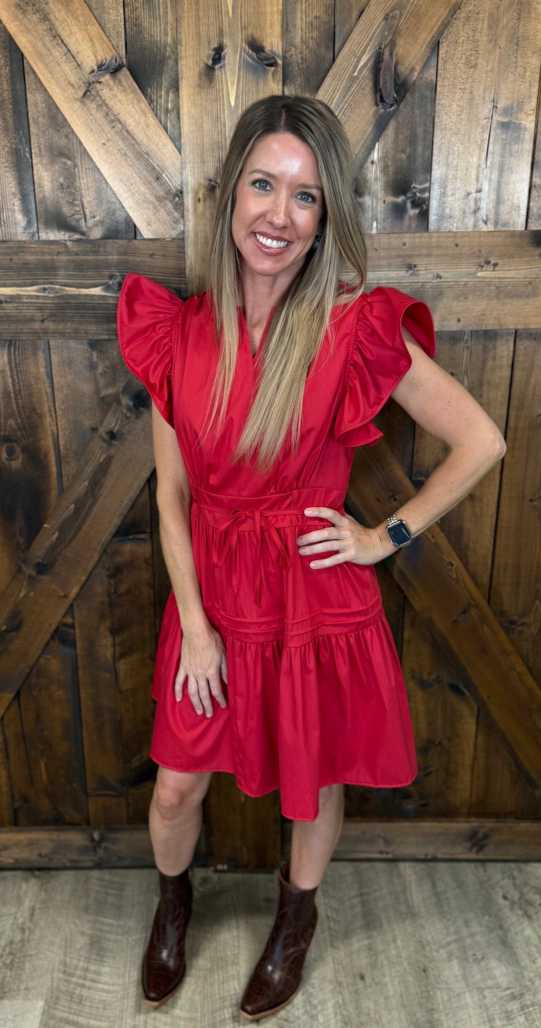 red ruffle dress short Vestido Mini Con Olanes Wilma - Rojo
