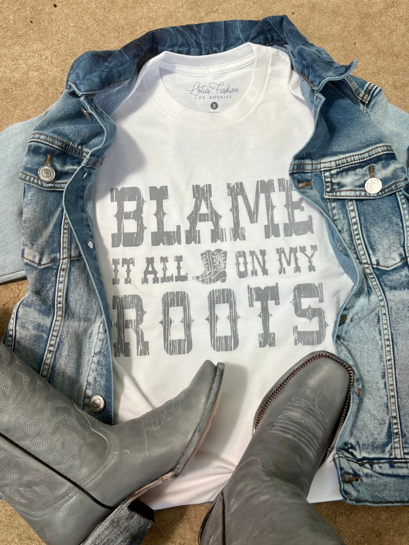 Experience effortless style and elevated casualwear with our Blame It All On My Roots Tee. Crafted from soft, lightweight 100% Cotton, this loose fitting tee features a crew neck, a short sleeve silhouette, and a white graphic design. An effortless piece that exudes sophistication and cool, this tee is your ticket to elevated casualwear.