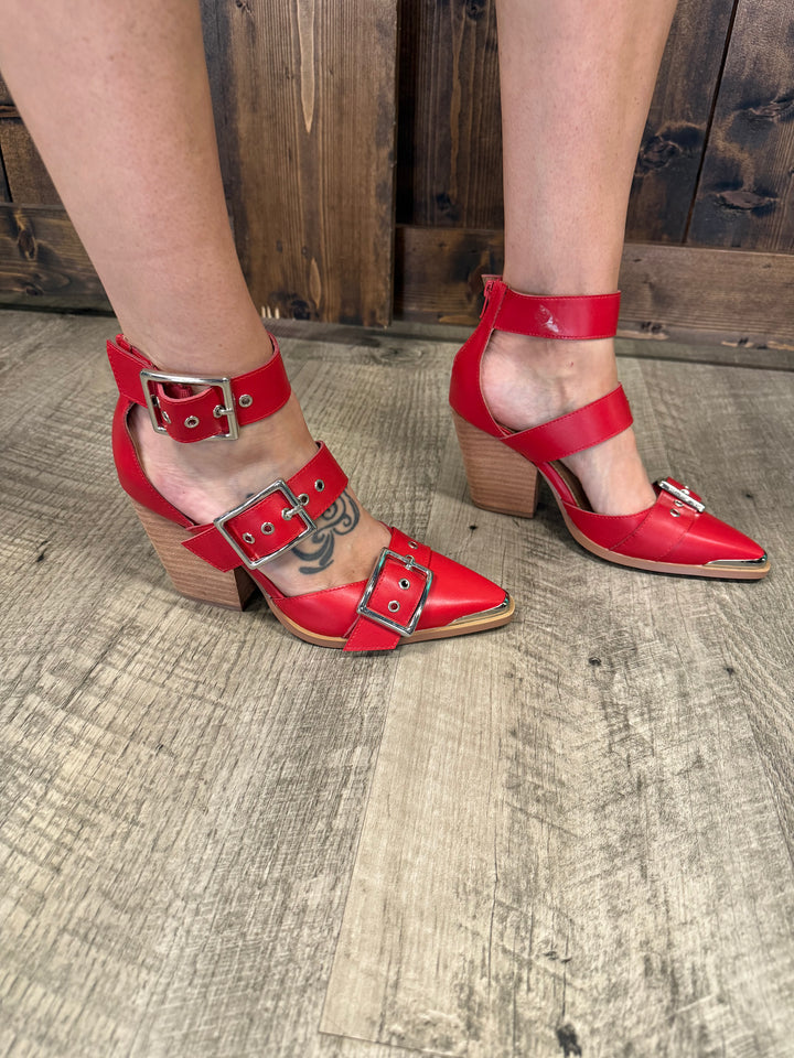 MiiM Pointed Toe Hollow Out Red Hendrix Sandals