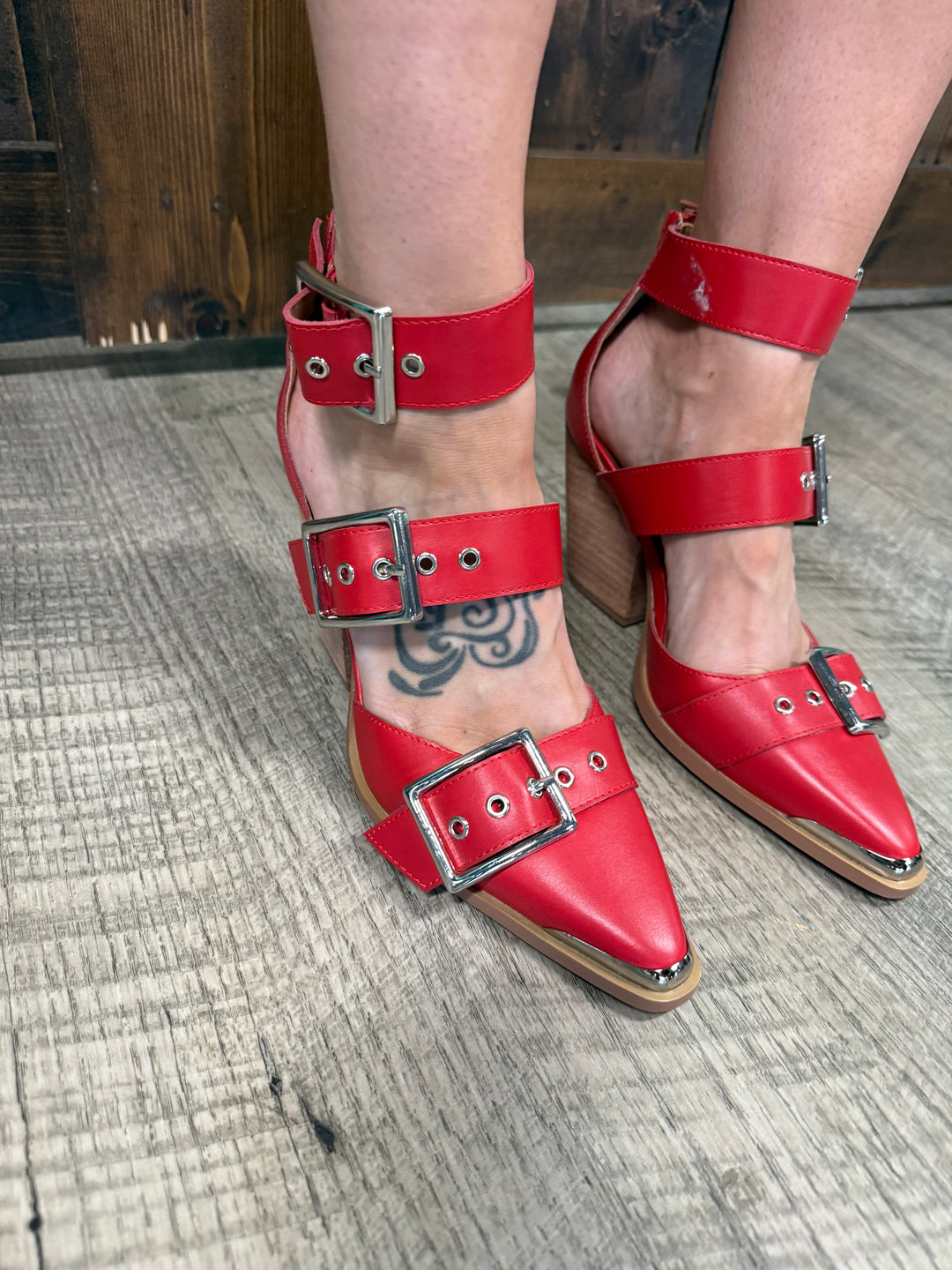 MiiM Pointed Toe Hollow Out Red Hendrix Sandals