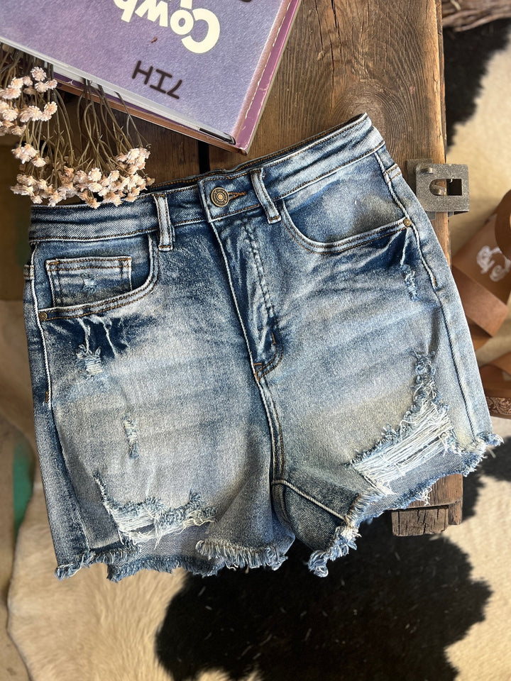 Distressed Tummy Control Denim Shorts - 2 Colors*