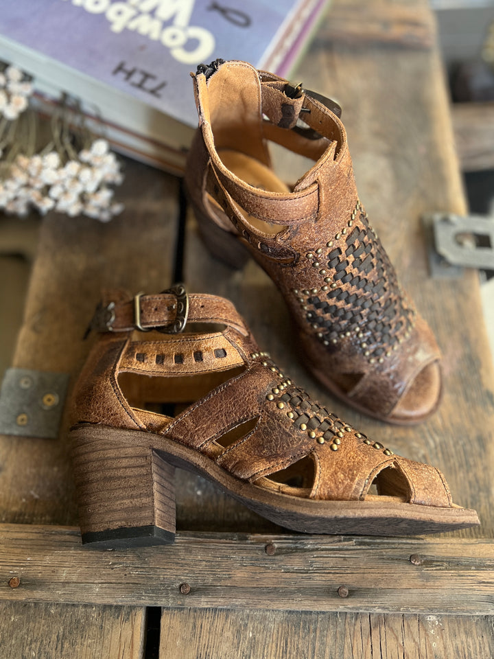 Agave Sky Open Toe Leather Studded Heel Sandal*