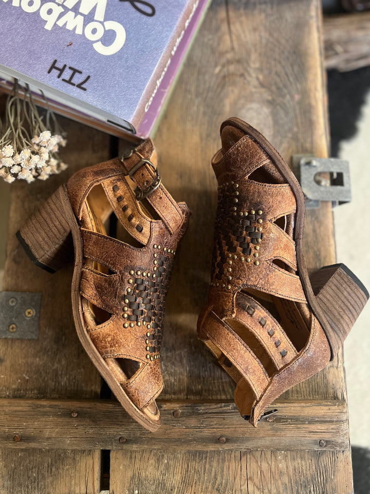 Agave Sky Open Toe Leather Studded Heel Sandal*