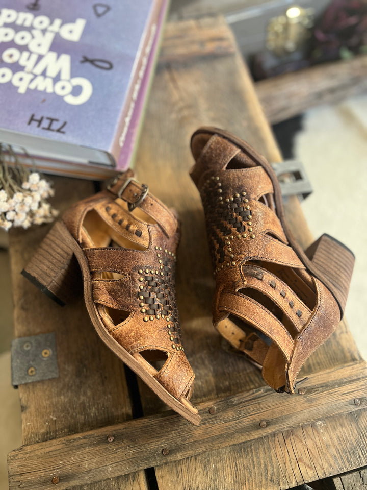 Agave Sky Open Toe Leather Studded Heel Sandal*