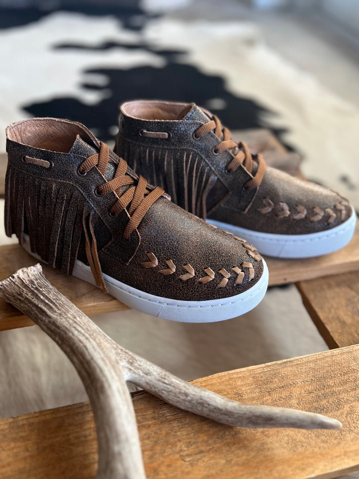Agave Sky Leather Sneaker with Fringe