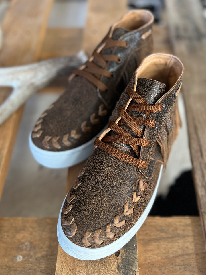Agave Sky Leather Sneaker with Fringe