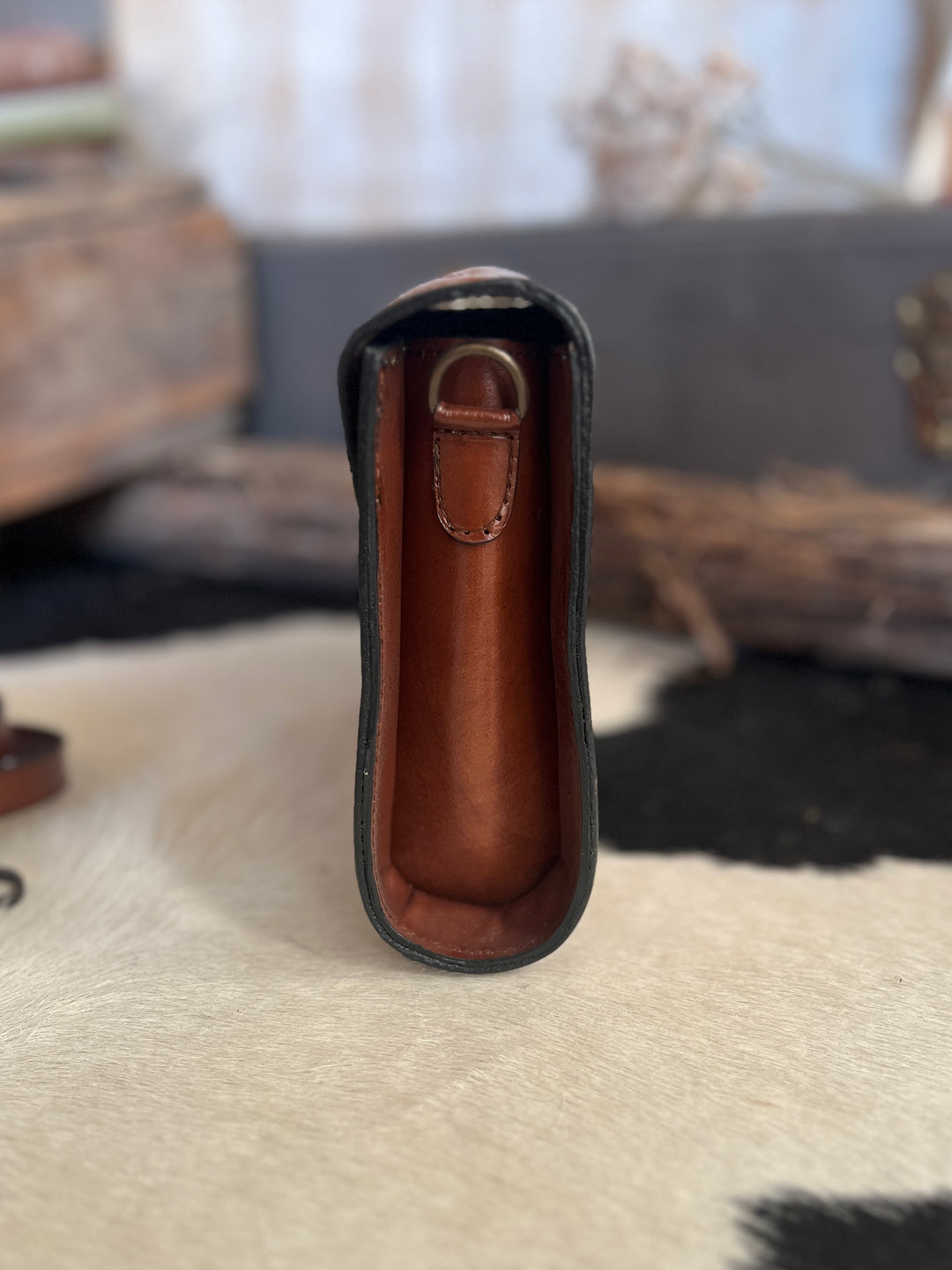 Agave Sky Light Brown Hand Tooled Lather Crossbody