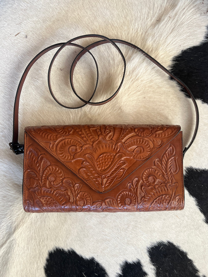 Agave Sky Light Brown Hand Tooled Lather Crossbody