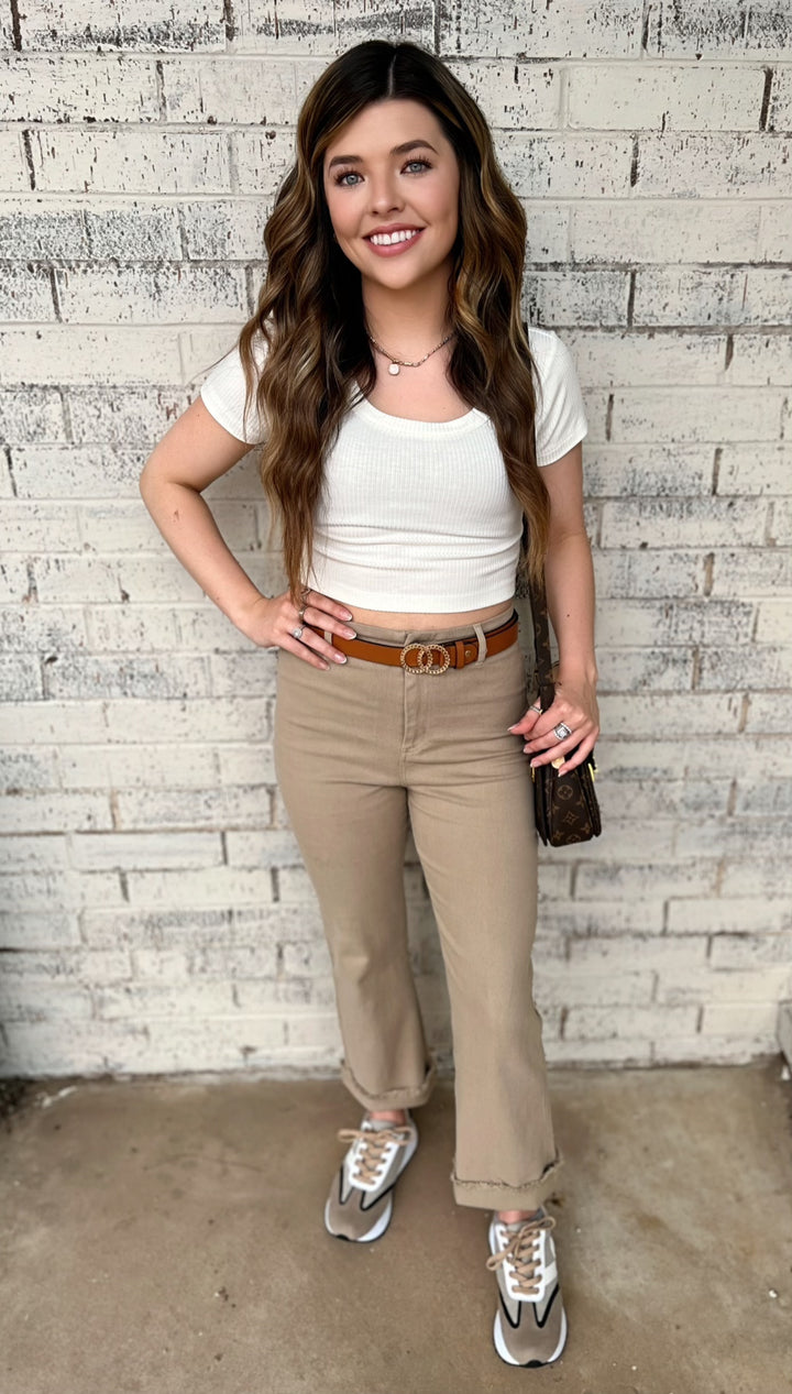 One Good Reason High Rise Khaki Trousers*