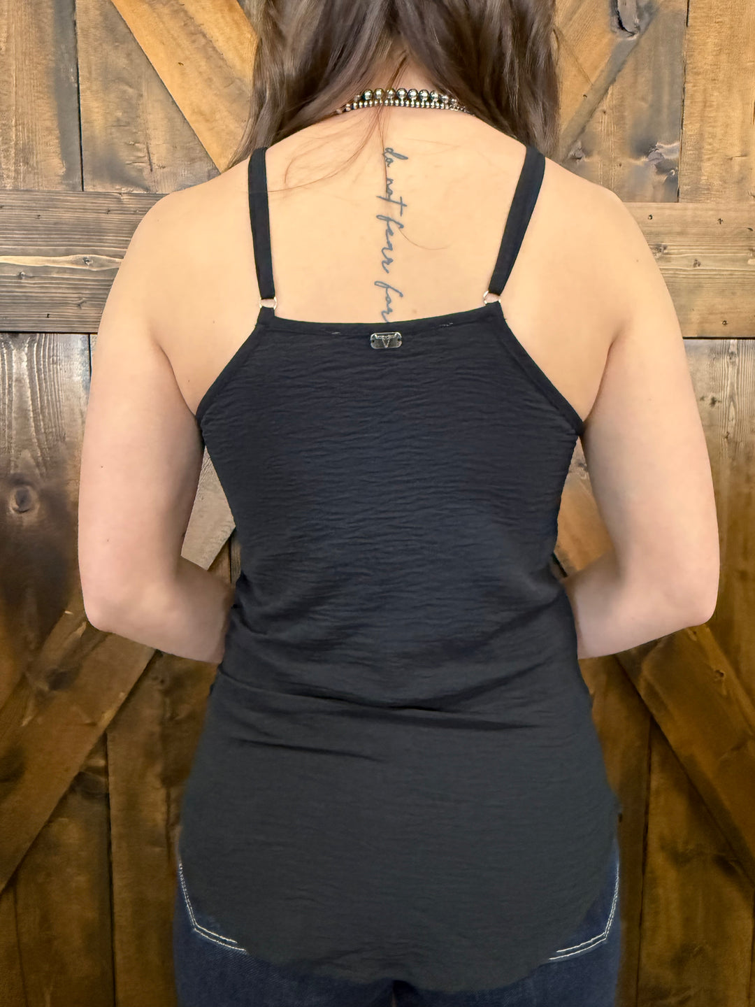 L&B Black Multi Aztec Embroidered Halter Top