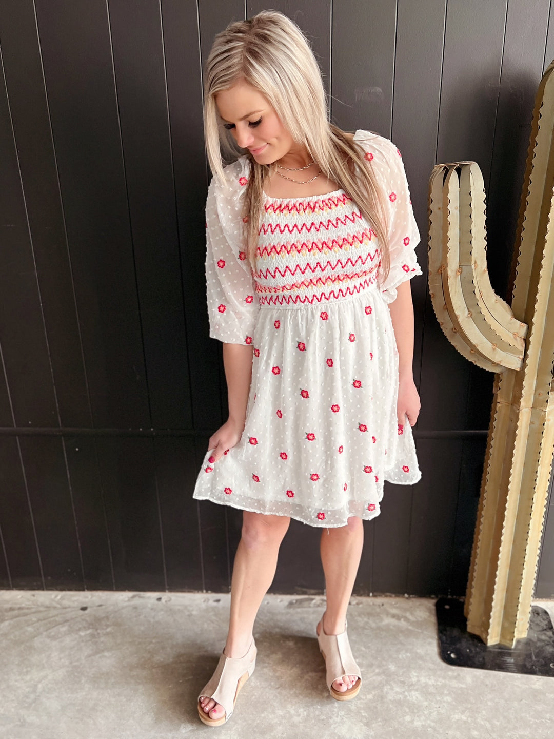 Ivory Floral Embroidered Dress