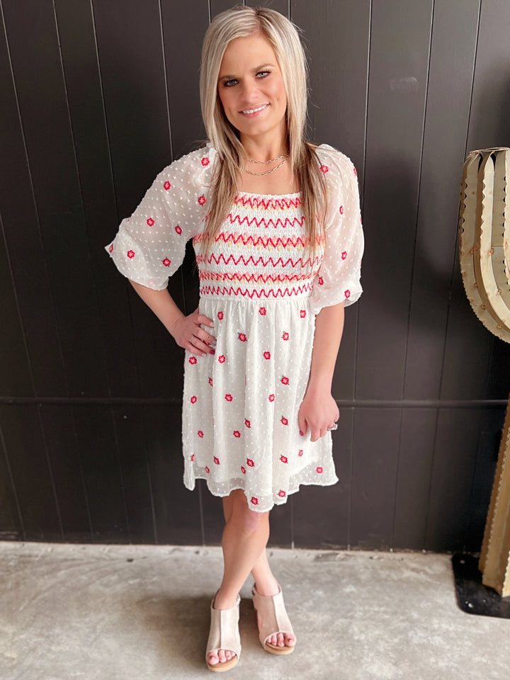 Ivory Floral Embroidered Dress