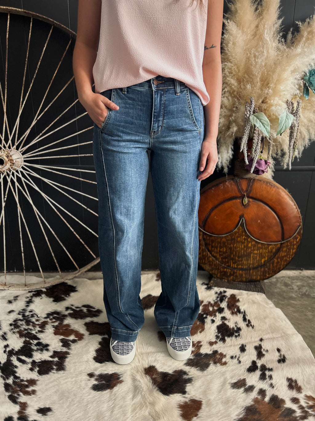 Judy Blue High Rise Medium Wash Wide Leg Trouser*