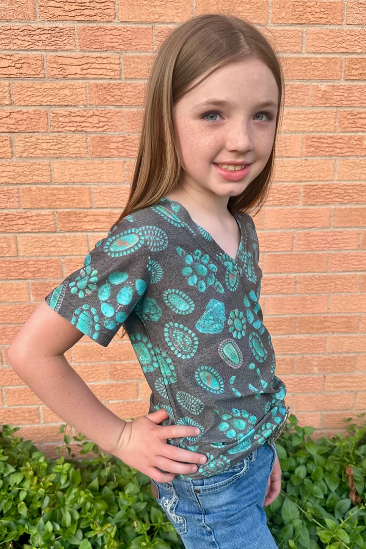 KIDS Forever In Turquoise V Neck Tee