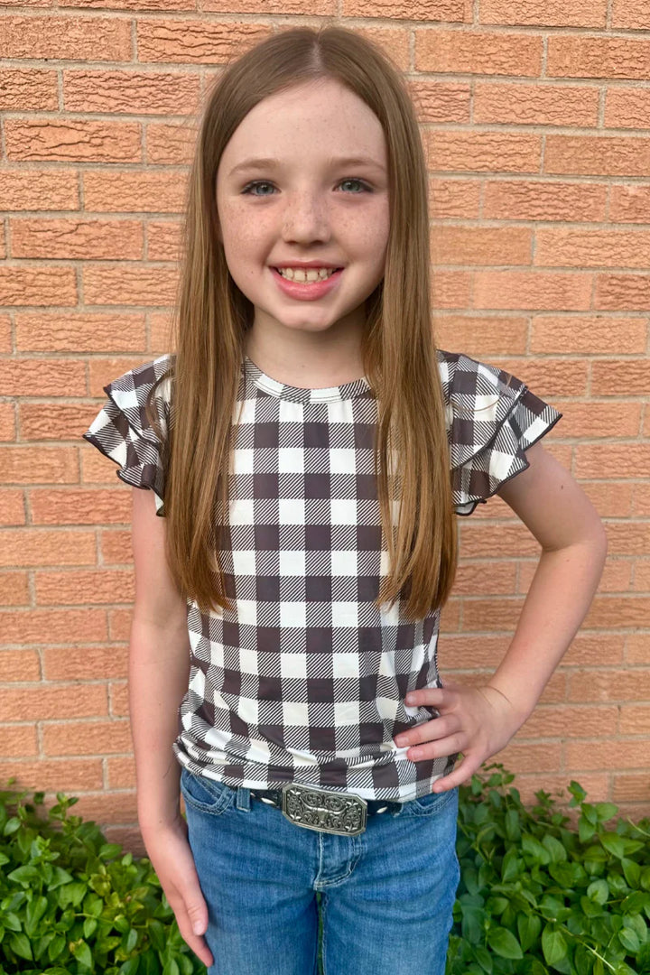 KIDS Plaid My Love Brown Top