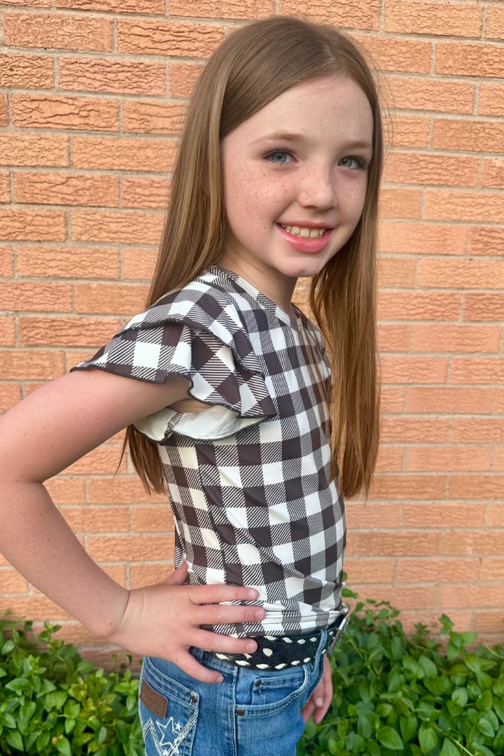 KIDS Plaid My Love Brown Top