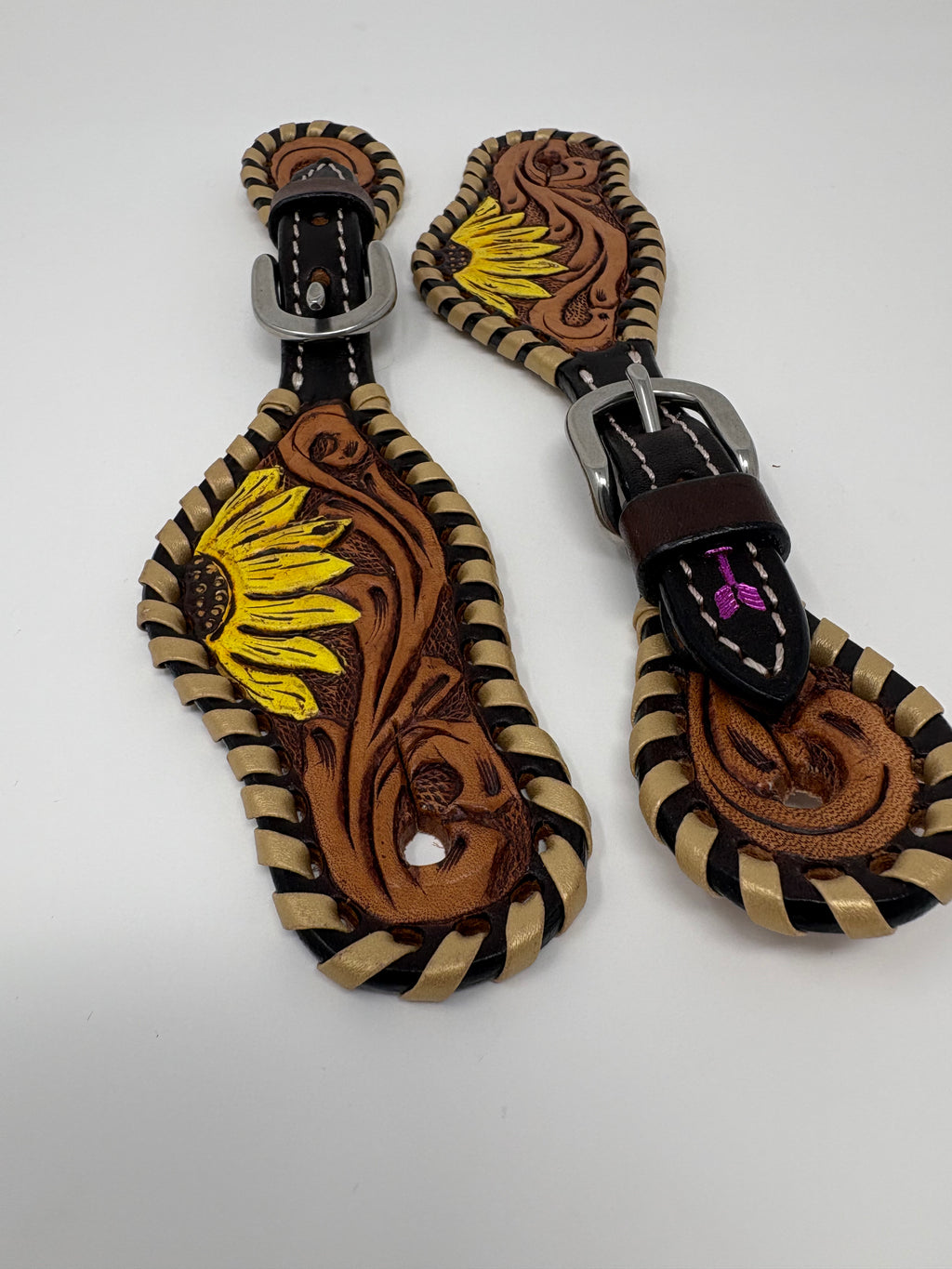 KIDS Rafter T Ranch Sunflower Tooled Spur Straps