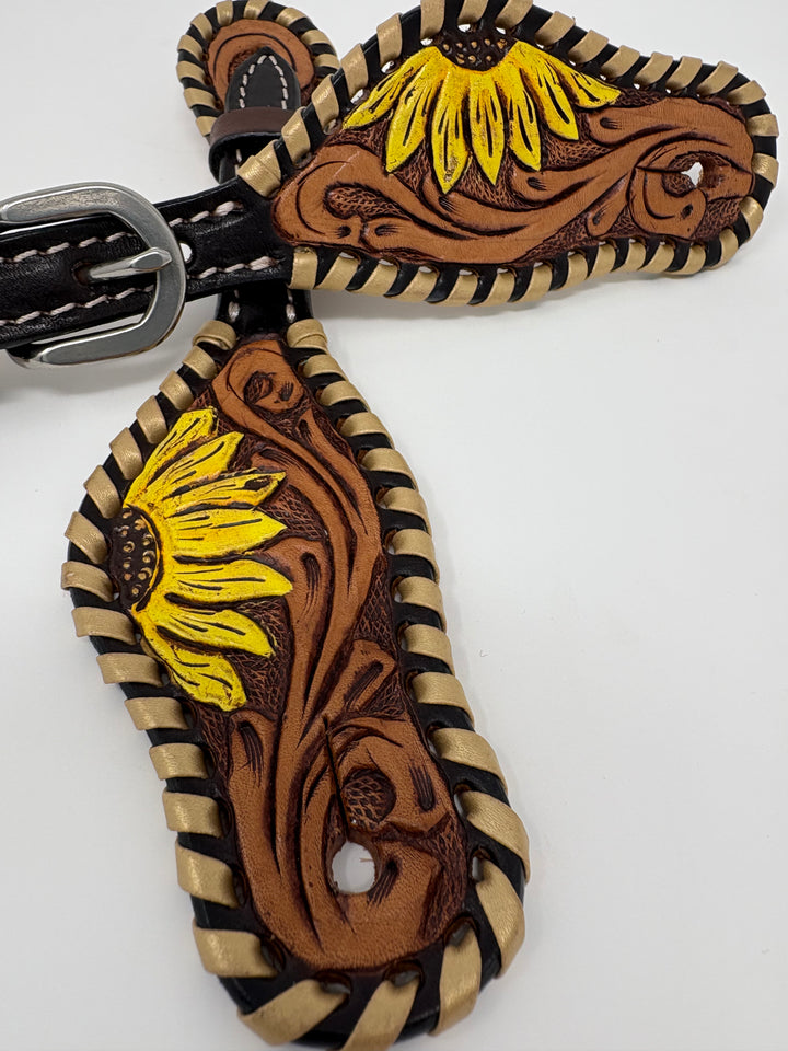 KIDS Rafter T Ranch Sunflower Tooled Spur Straps