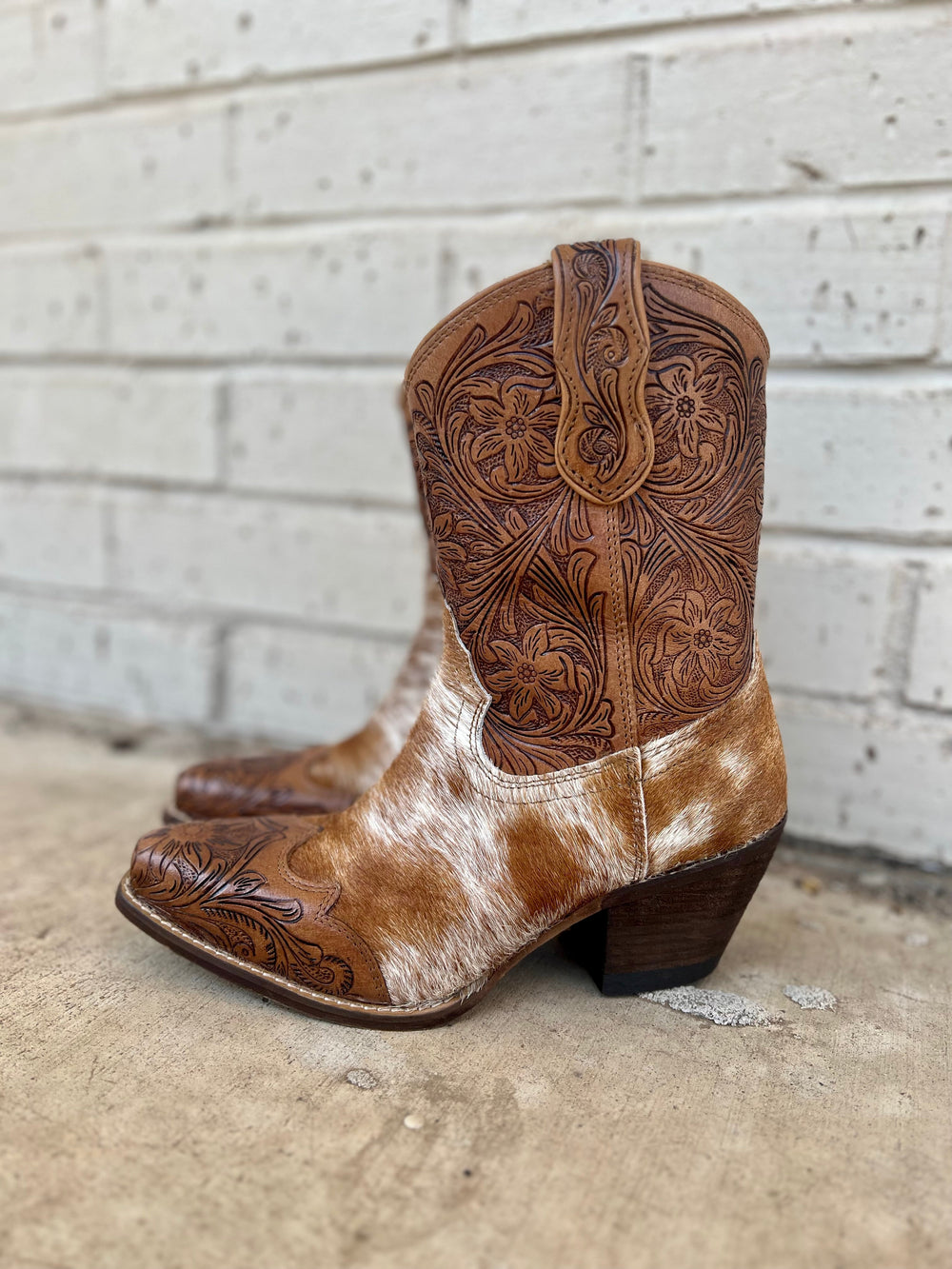 Kelsey Anne Hair On Hide Tooled Leather Boots | gussieduponline