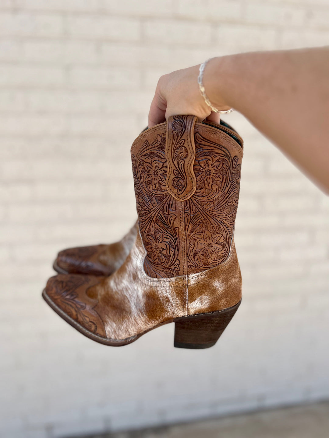 Kelsey Anne Hair On Hide Tooled Leather Boots | gussieduponline