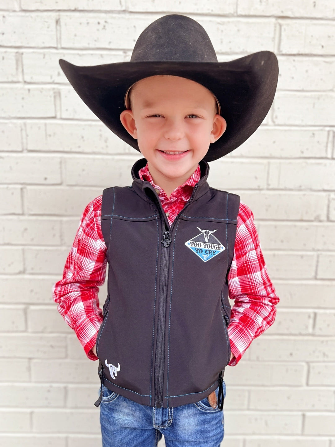 Kids Cowboy Hardware Black Too Tough To Cry Vest | gussieduponline