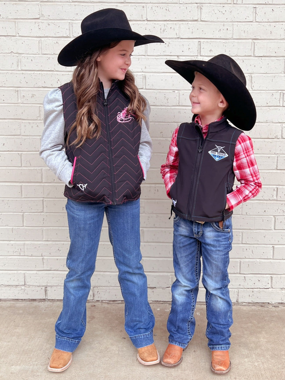 Kids Cowboy Hardware Black Too Tough To Cry Vest | gussieduponline