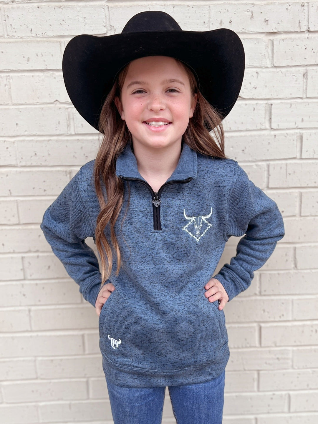Youth Cowboy Hardware Blue Quarter Zip Pullover | gussieduponline